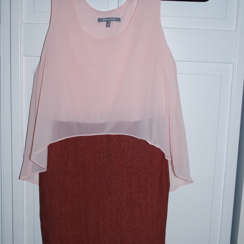 Wow Couture dress, w/ high-lo shark bite overlay